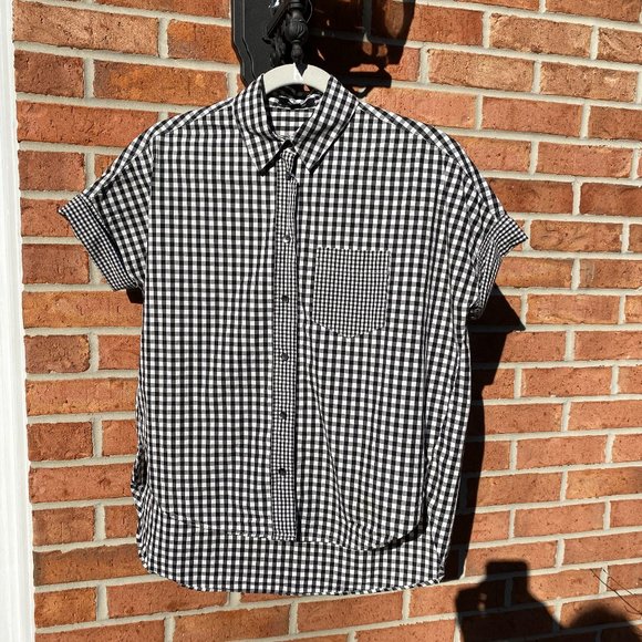 Oversized Madewell Gingham-Play Button-Down Shirt - Size XXS - Picture 2 of 16